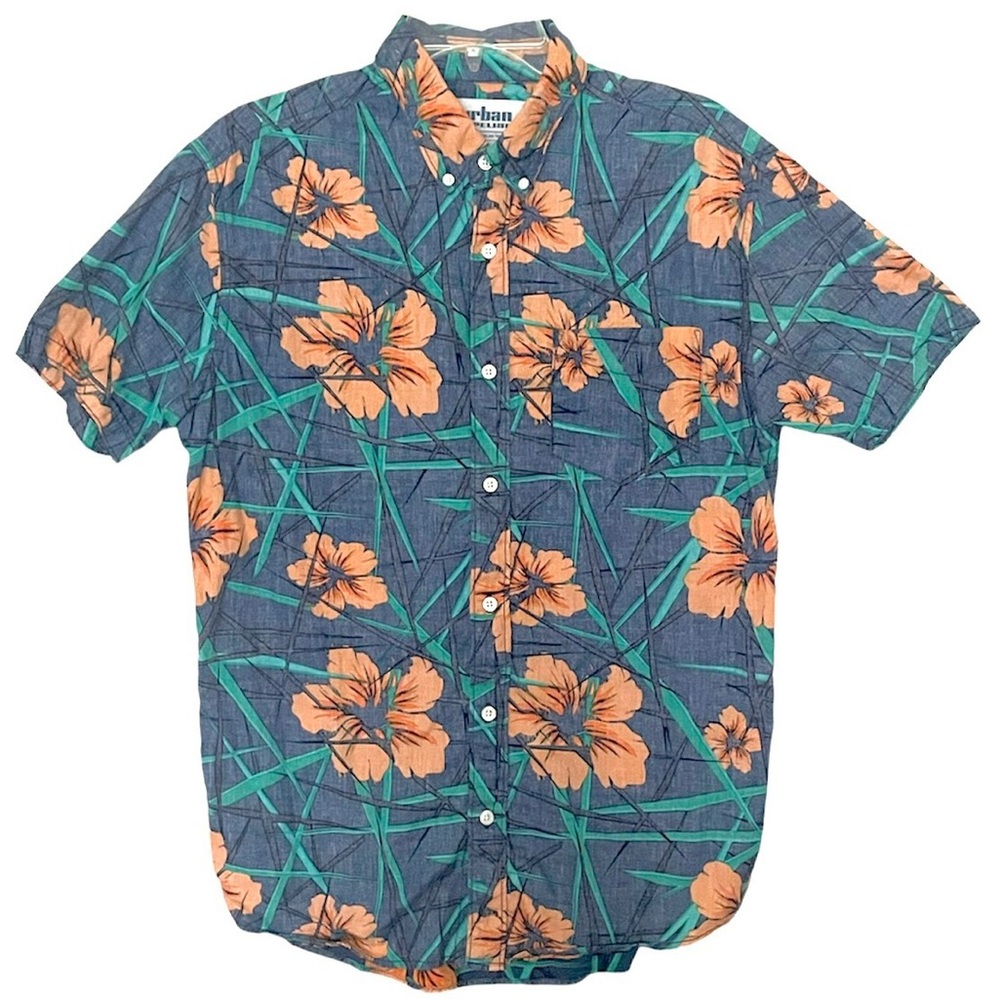 Urban Pipeline Reverse Printed Hawaiian Style Aloha Button-Down Shirt